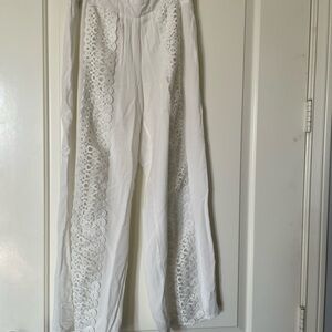 Women's Wide Leg Lace Lounge Pants - White
